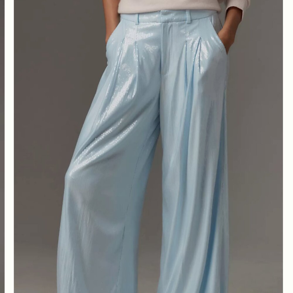Maeve Pleated Wide Leg Sequin Trousers SZ 10 Tall
